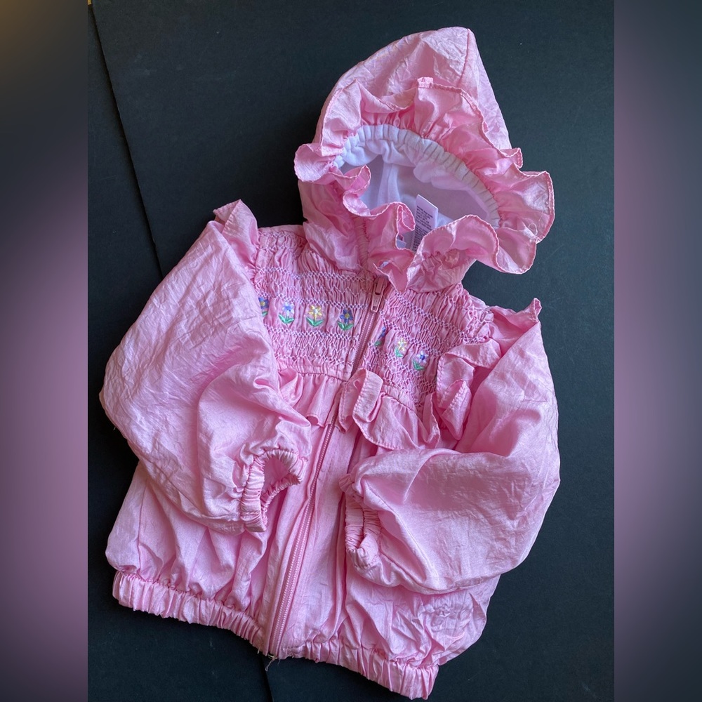 Vintage Baby Girl Jacket Hood Rose Pink Zip Size 12 Months